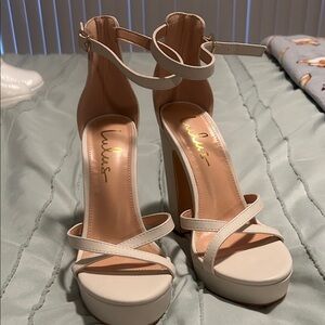 Lulu's Cream Strappy Platform Heels
